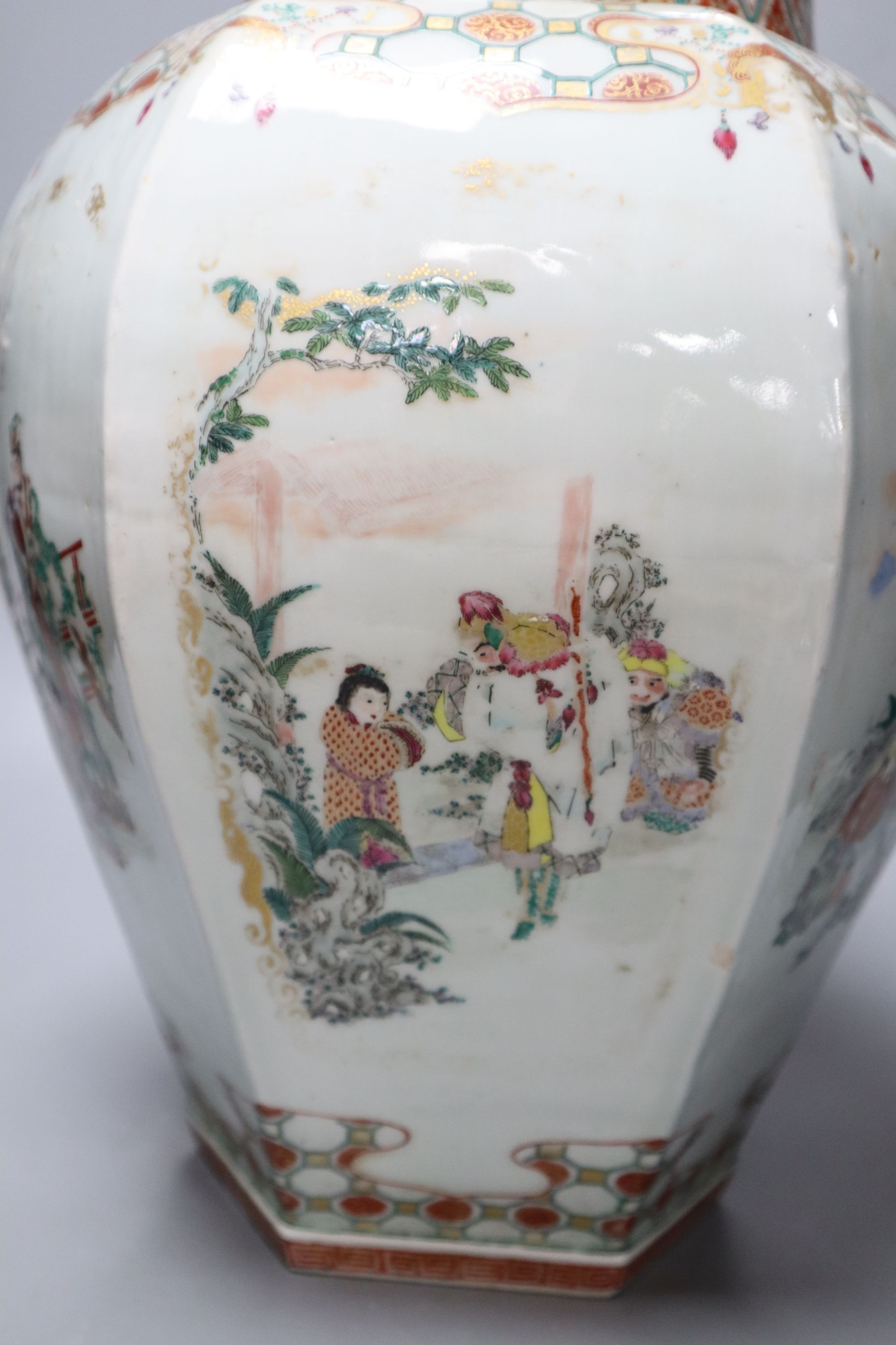 A 19th century Japanese Kutani hexagonal vase, height 32cm